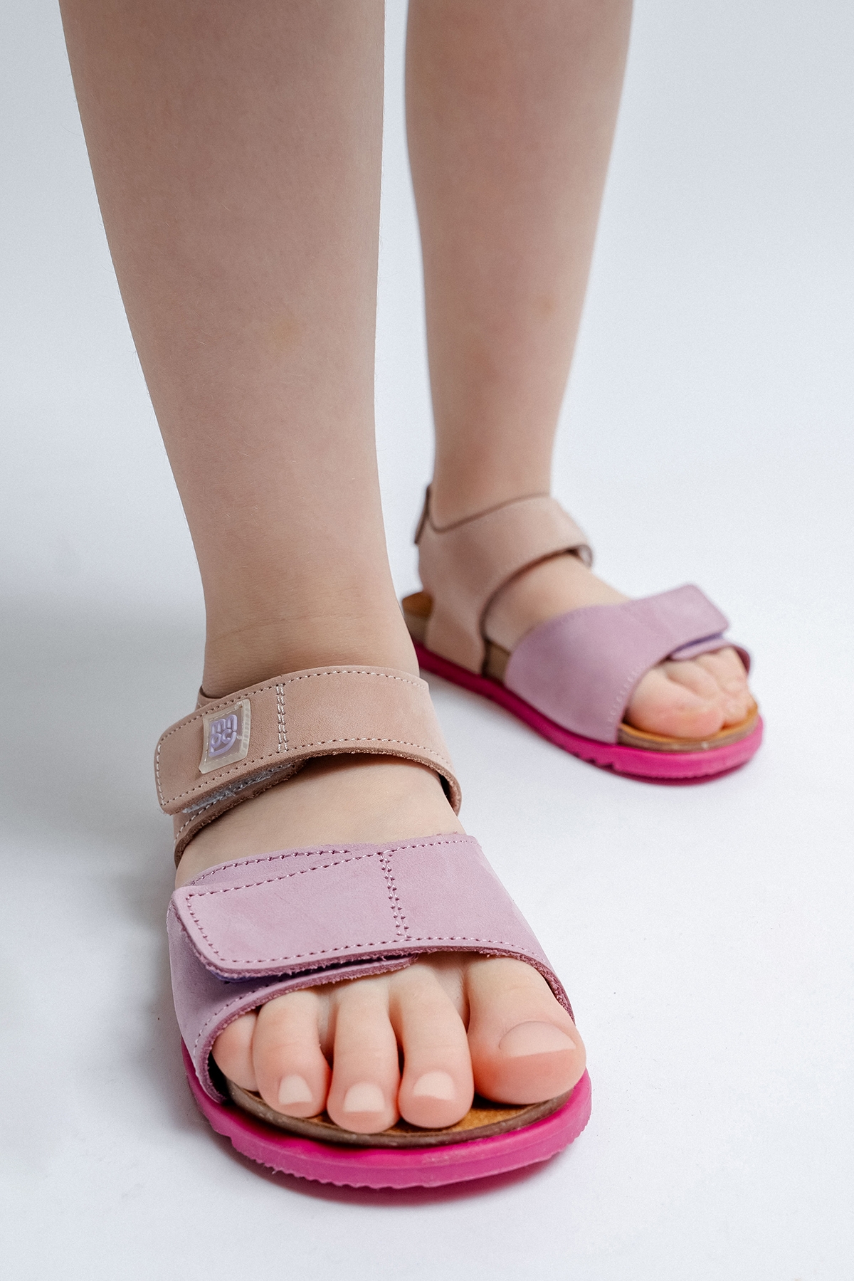 Unisex Çocuk Lila-Pembe Hakiki Deri Mantar Tabanlı Günlük Çocuk Sandalet - Görsel 6
