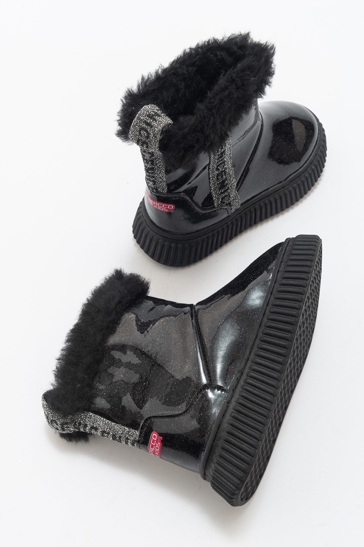 Kız Çocuk Siyah Simli Suni Deri Kürklü Anatomik Kar Botu - Görsel 4