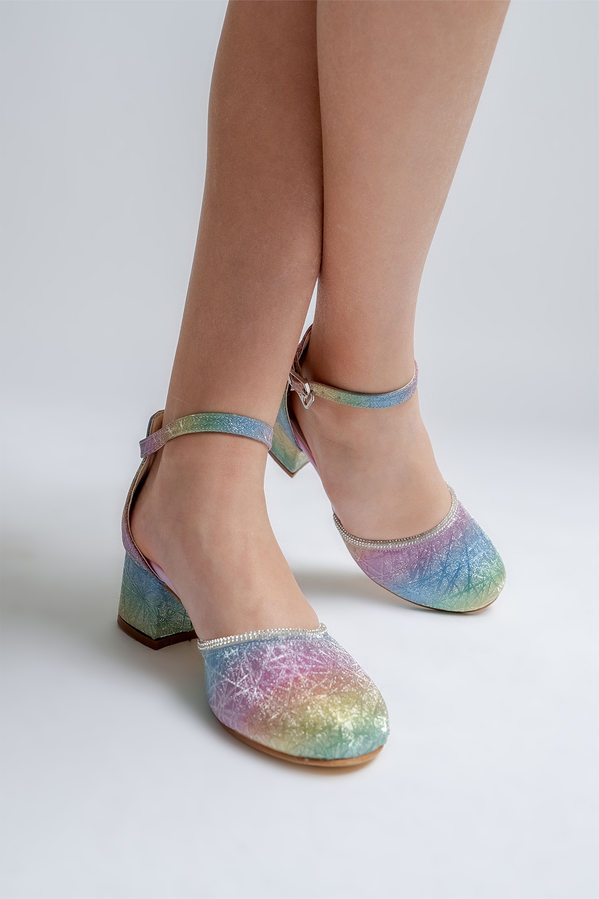 Kız Çocuk Gökkuşağı Topuklu Tasarım Abiye Ayakkabı - Görsel 5