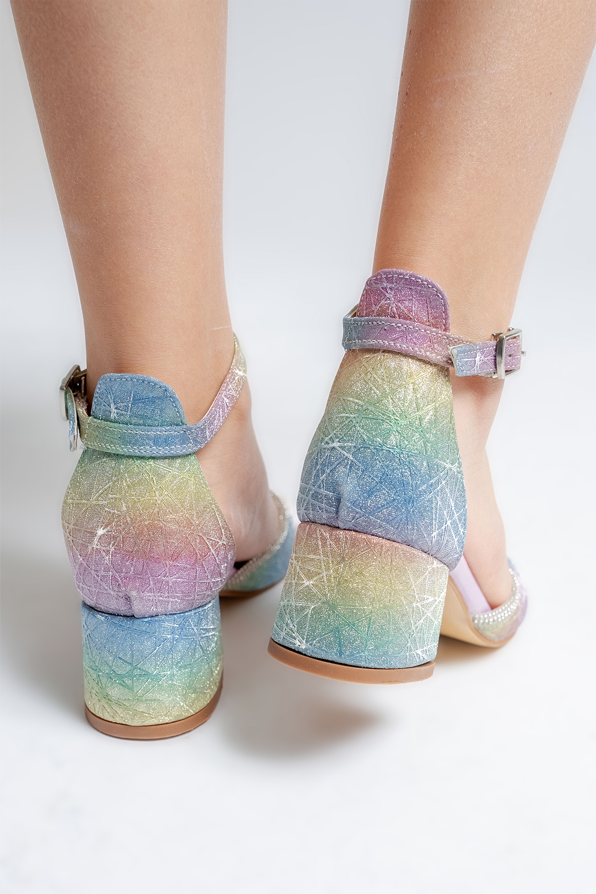 Kız Çocuk Gökkuşağı Topuklu Tasarım Abiye Ayakkabı - Görsel 6