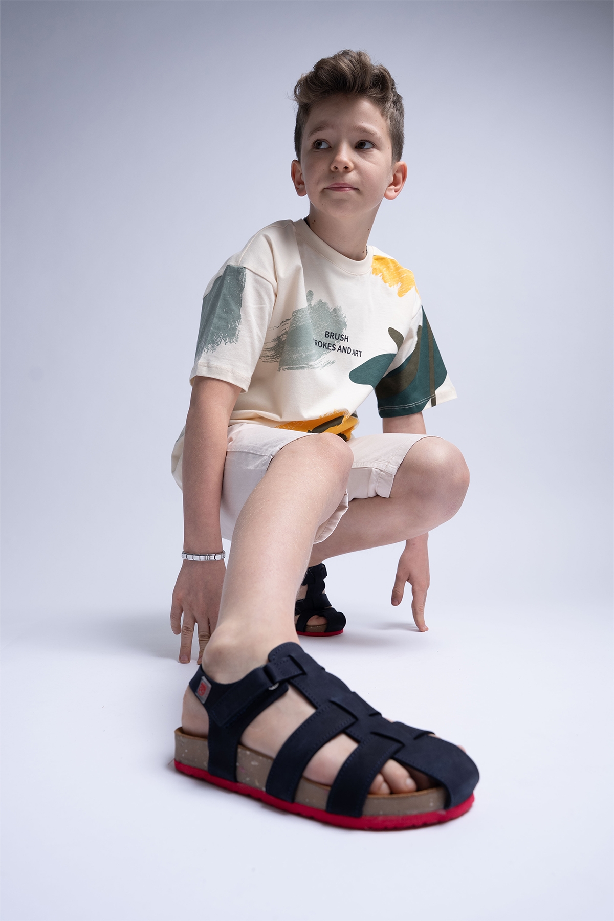 Unisex Çocuk Lacivert Hakiki Deri Mantar Tabanlı Günlük Çocuk Sandalet - Görsel 2