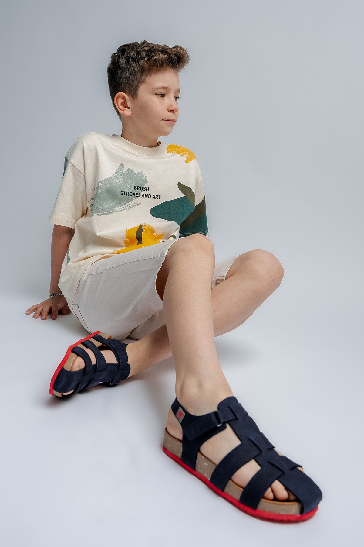 Unisex Çocuk Lacivert Hakiki Deri Mantar Tabanlı Günlük Çocuk Sandalet - Görsel 3