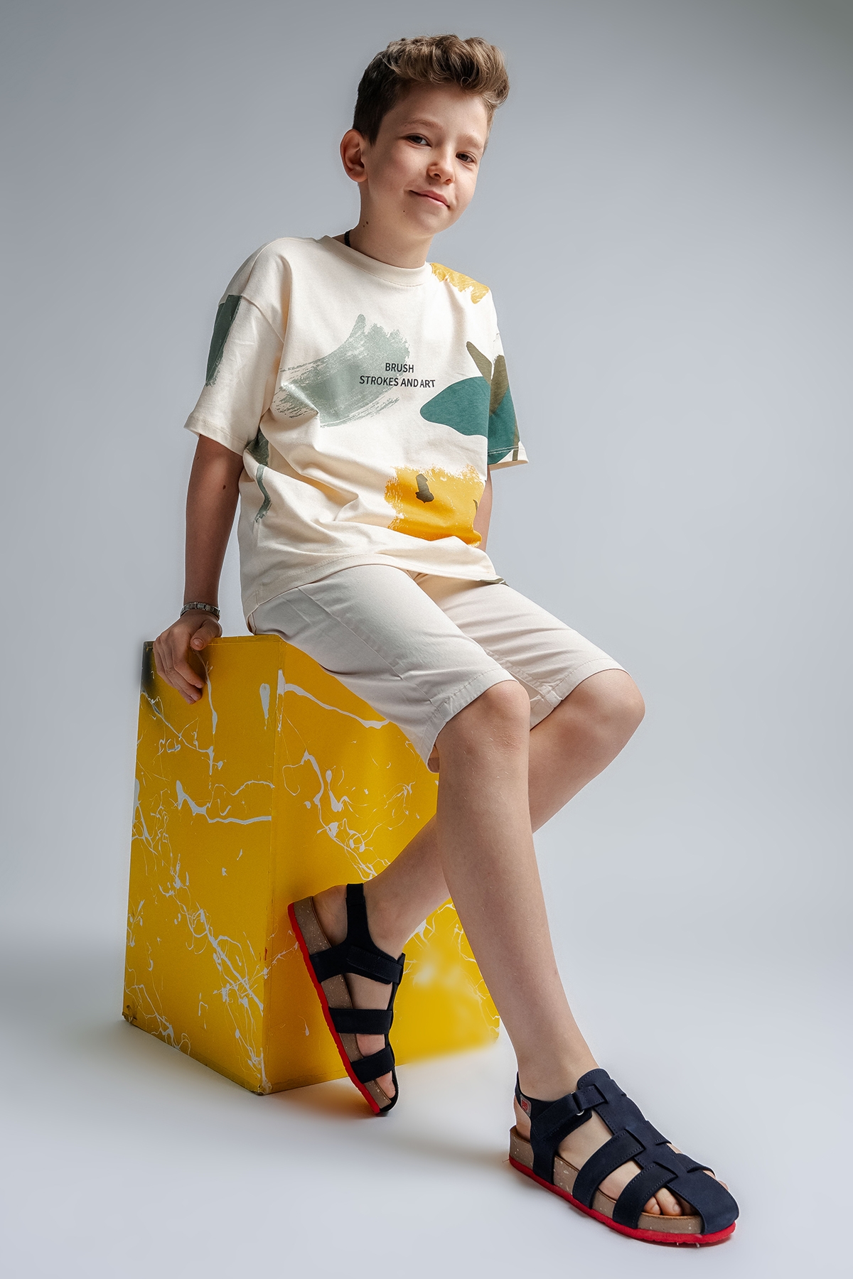 Unisex Çocuk Lacivert Hakiki Deri Mantar Tabanlı Günlük Çocuk Sandalet - Görsel 4