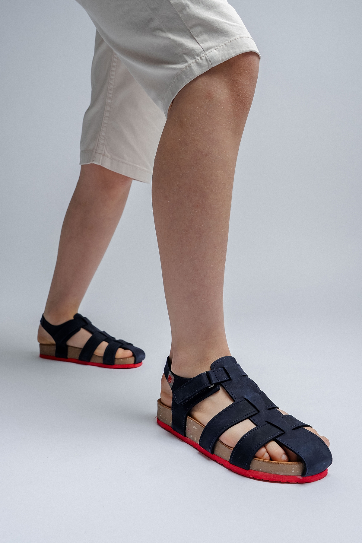 Unisex Çocuk Lacivert Hakiki Deri Mantar Tabanlı Günlük Çocuk Sandalet - Görsel 5