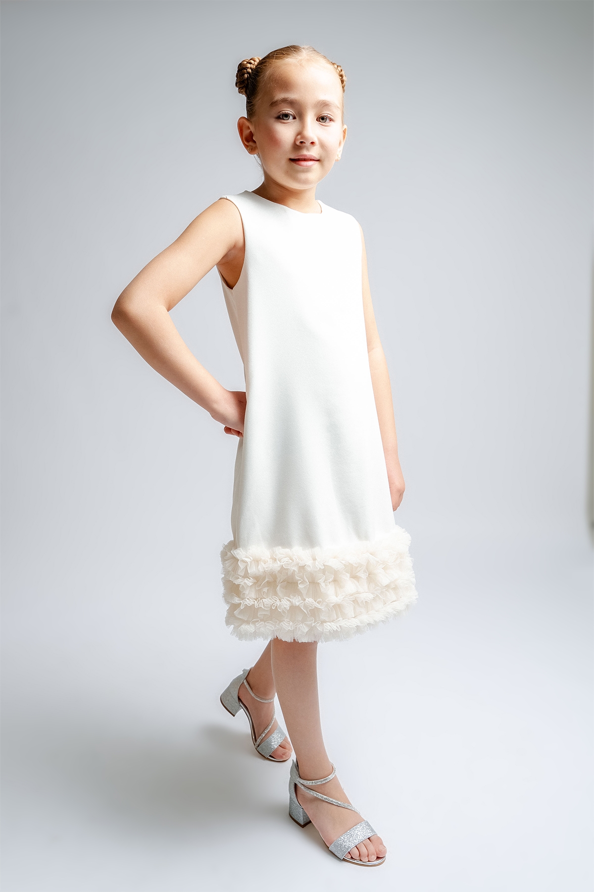 Kız Çocuk Gümüş Topuklu Simli Abiye Ayakkabı - Görsel 2