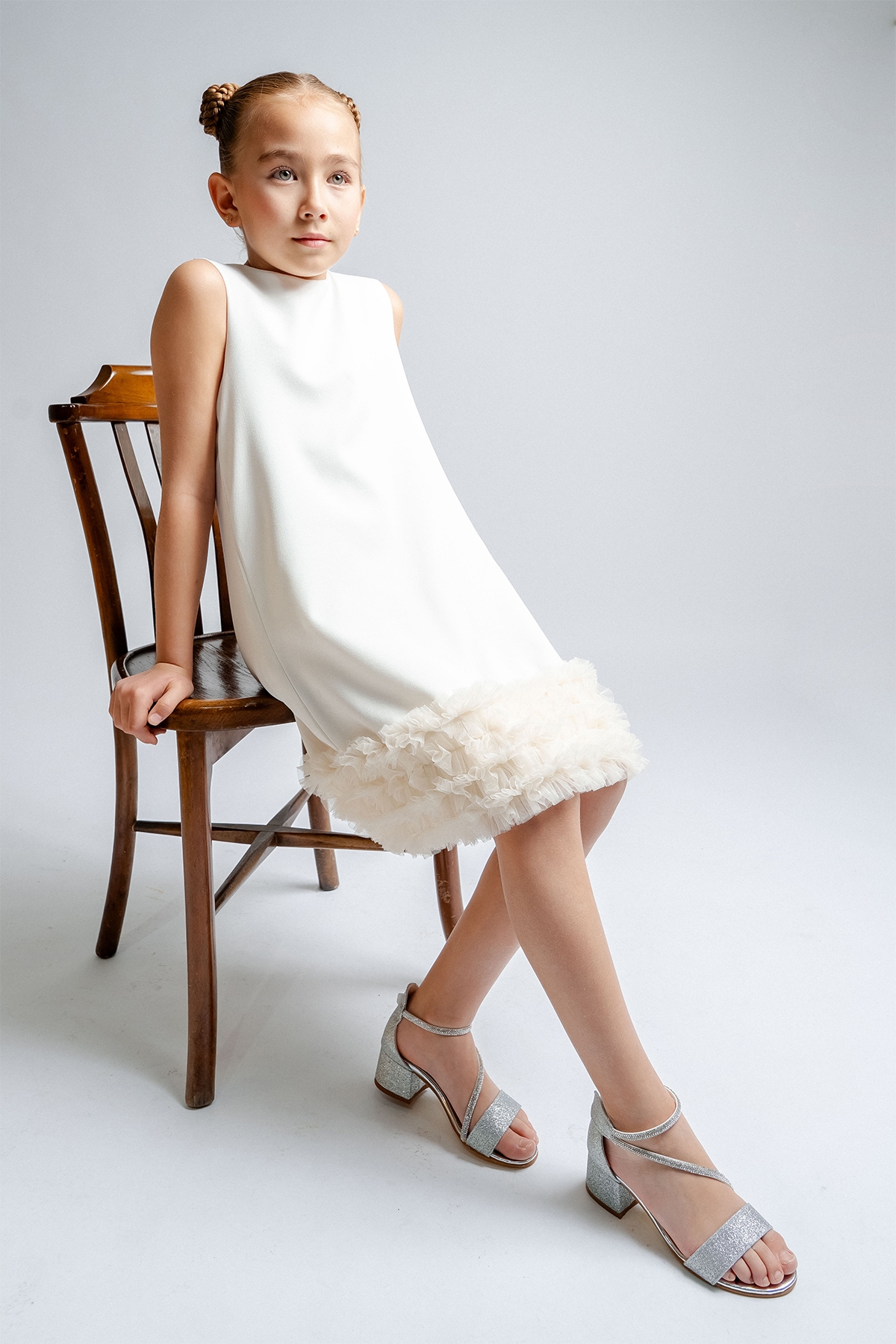 Kız Çocuk Gümüş Topuklu Simli Abiye Ayakkabı - Görsel 3