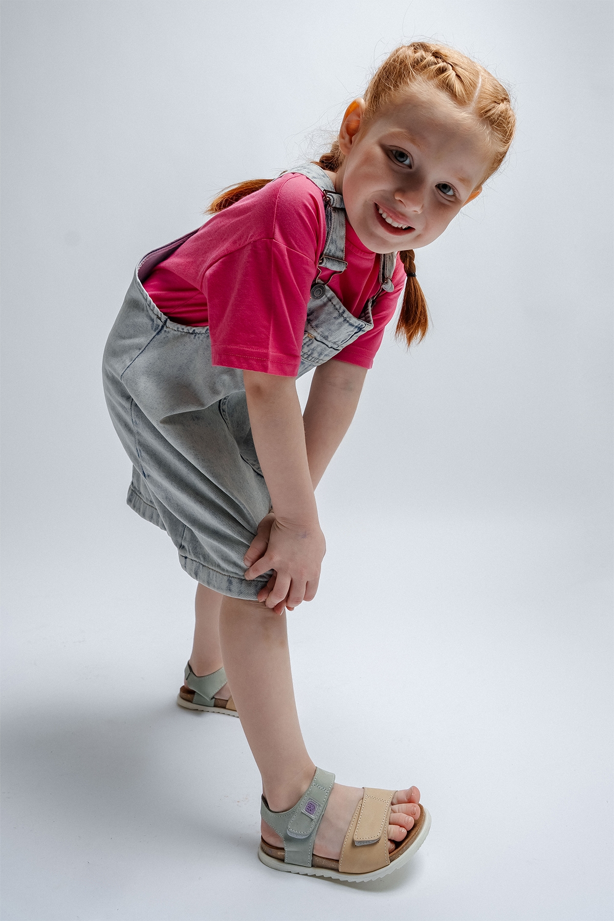 Unisex Çocuk Sarı-Su Yeşili Hakiki Deri Mantar Tabanlı Günlük Çocuk Sandalet - Görsel 5