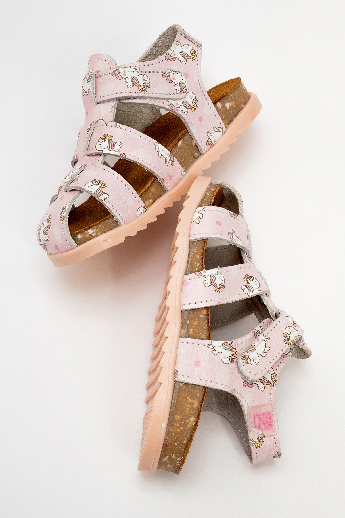 Unisex Çocuk Pudra Hakiki Deri Mantar Tabanlı Günlük Çocuk Sandalet - Görsel 5