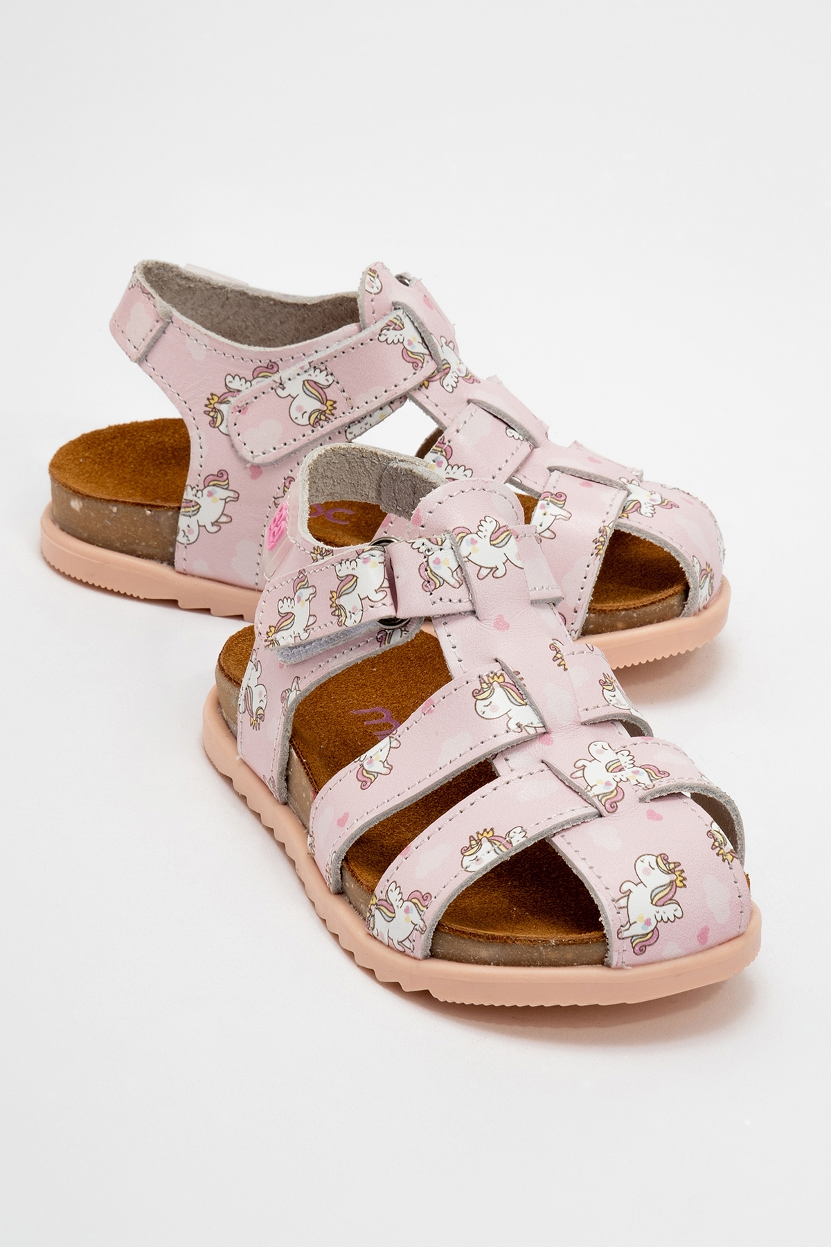 Unisex Çocuk Pudra Hakiki Deri Mantar Tabanlı Günlük Çocuk Sandalet - Görsel 2