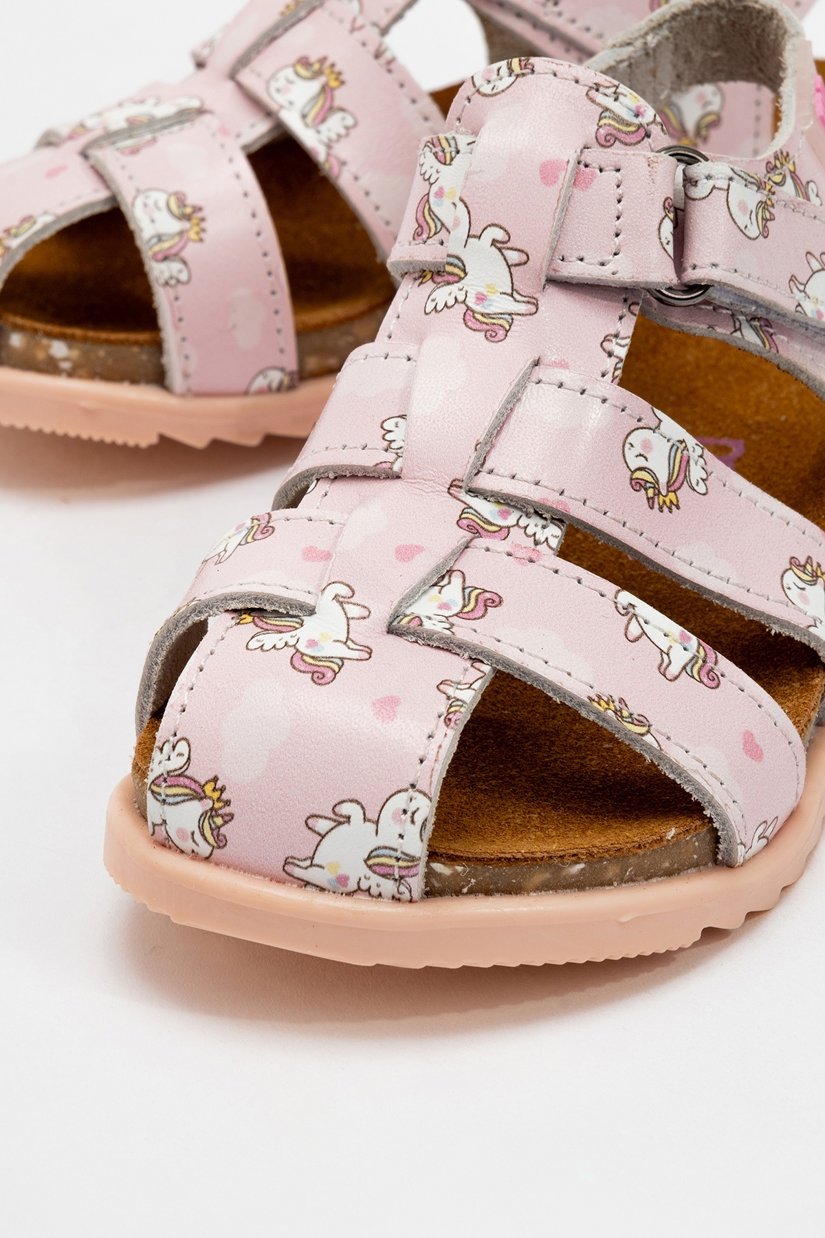Unisex Çocuk Pudra Hakiki Deri Mantar Tabanlı Günlük Çocuk Sandalet - Görsel 3