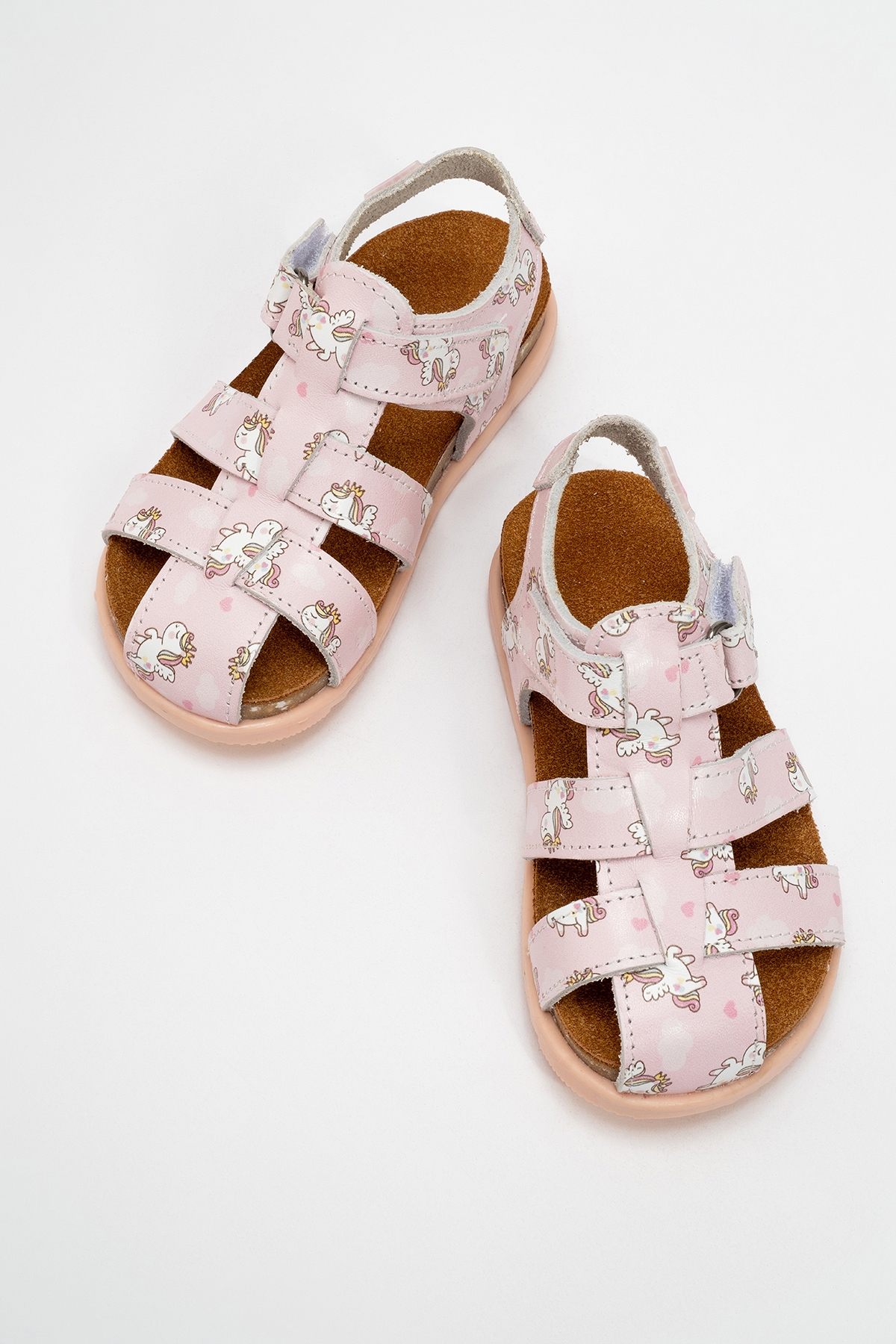 Unisex Çocuk Pudra Hakiki Deri Mantar Tabanlı Günlük Çocuk Sandalet - Görsel 4