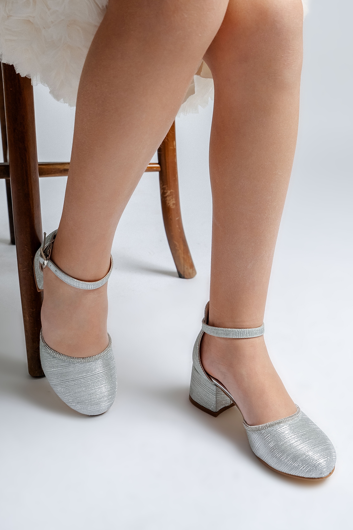 Mnpc Gri Mnpc Taşlı Kız Çocuk Gümüş Topuklu Abiye Ayakkabı