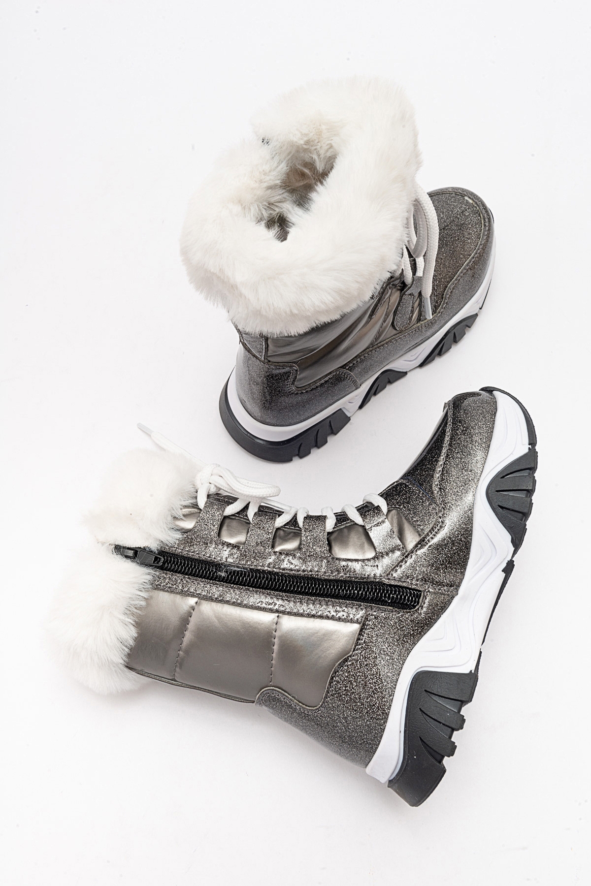 Kız Çocuk Platin Simli Rugan Deri Suya Dayanıklı Günlük Bot - Görsel 6