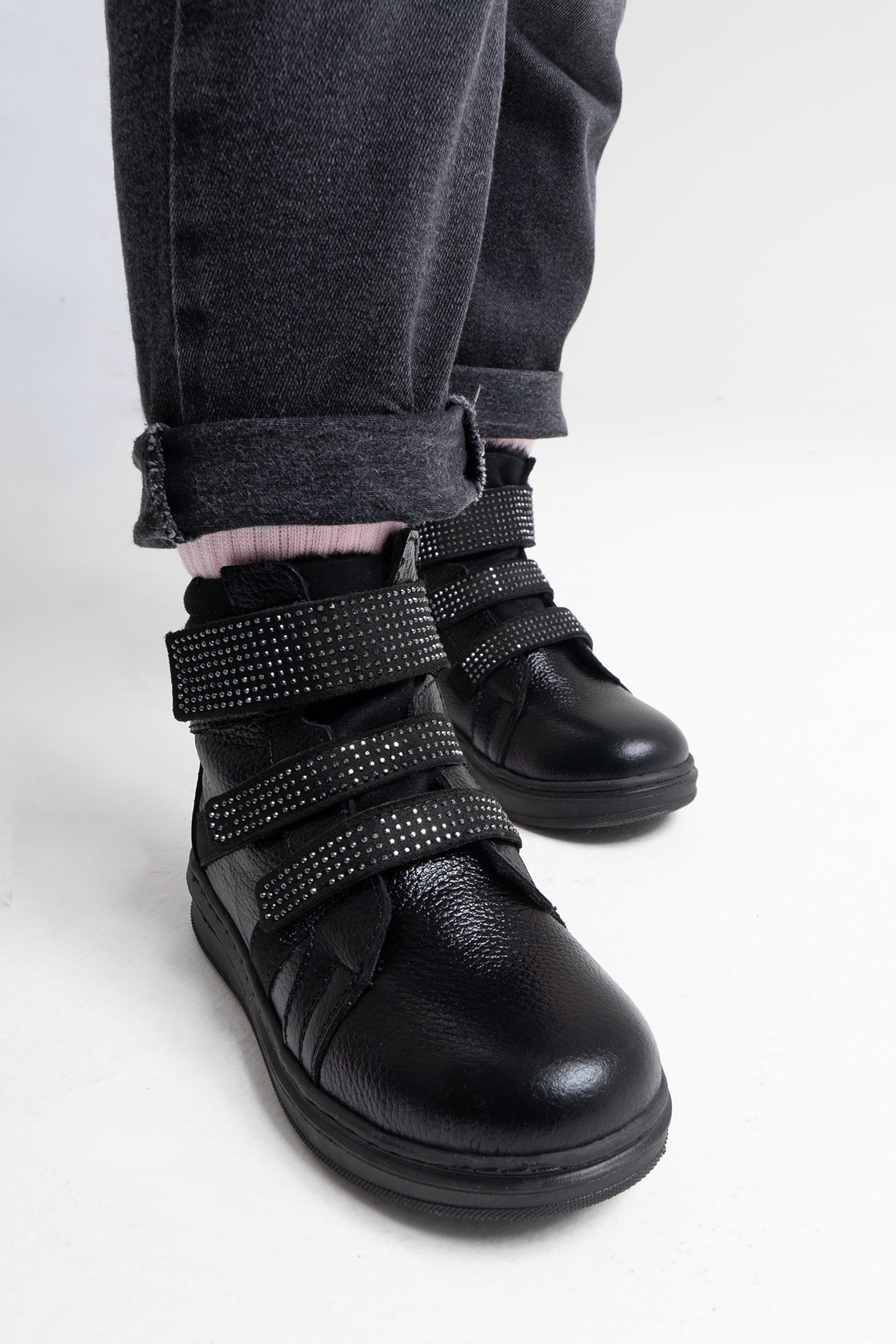 Kız Çocuk Siyah Hakiki Deri Suya Dayanıklı Günlük Bot - Görsel 5