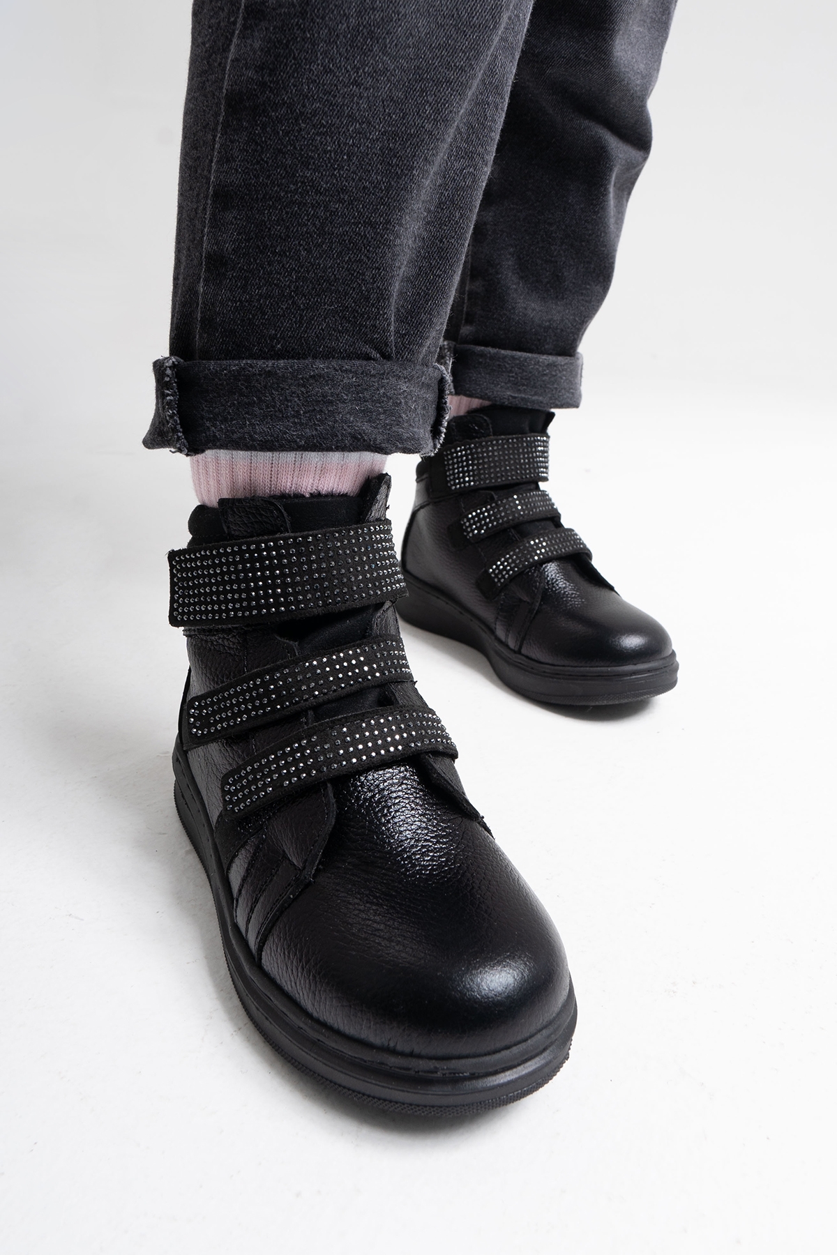 Kız Çocuk Siyah Hakiki Deri Suya Dayanıklı Günlük Bot - Görsel 6