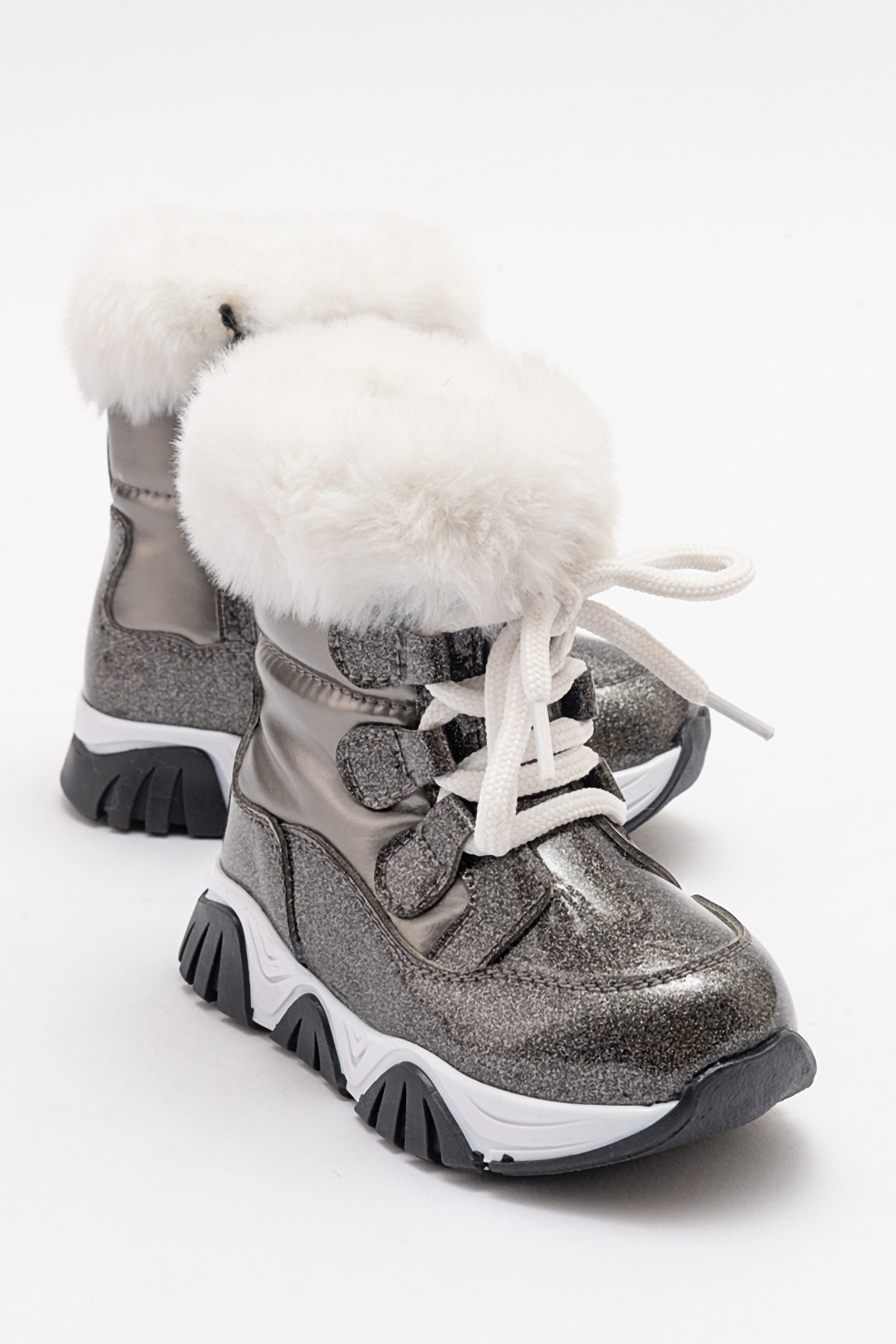 Kız Çocuk Platin Simli Rugan Deri Suya Dayanıklı Kürklü Günlük Bot - Görsel 2