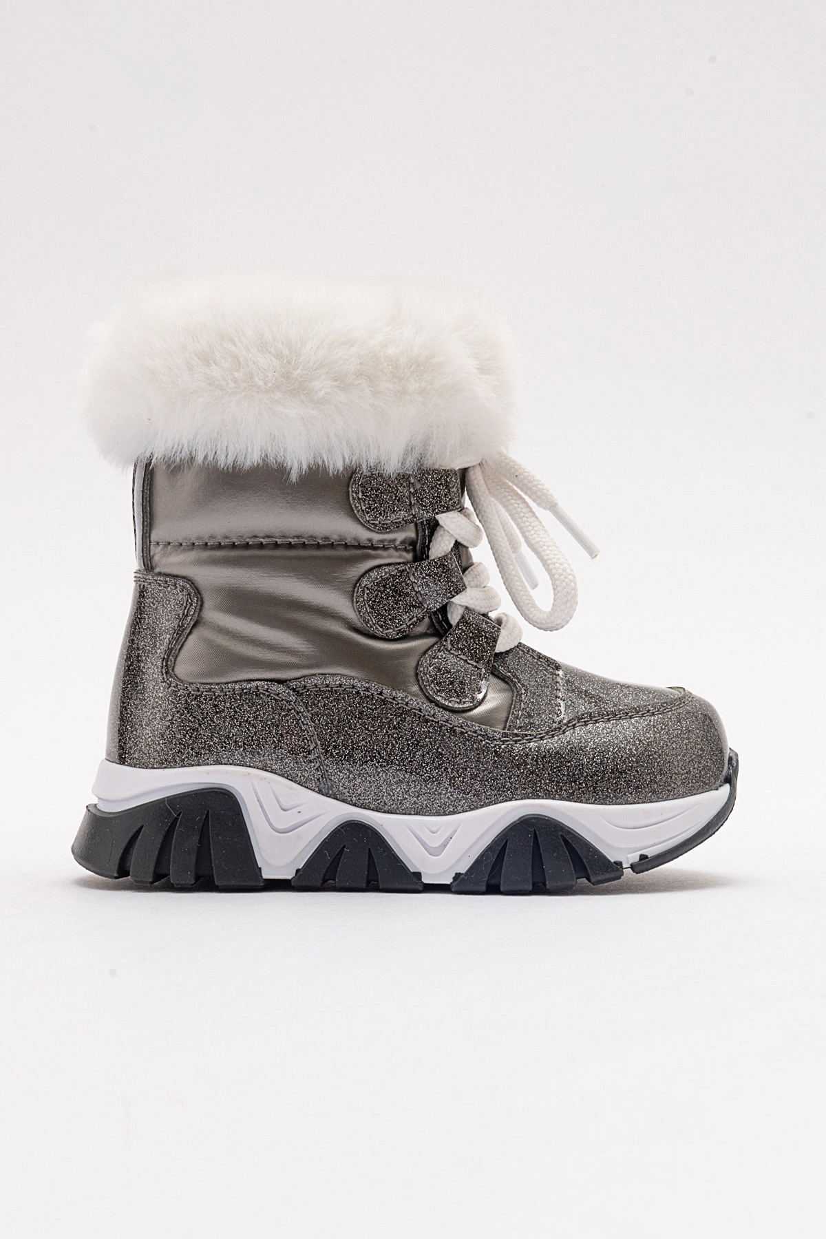 Kız Çocuk Platin Simli Rugan Deri Suya Dayanıklı Kürklü Günlük Bot - Görsel 5