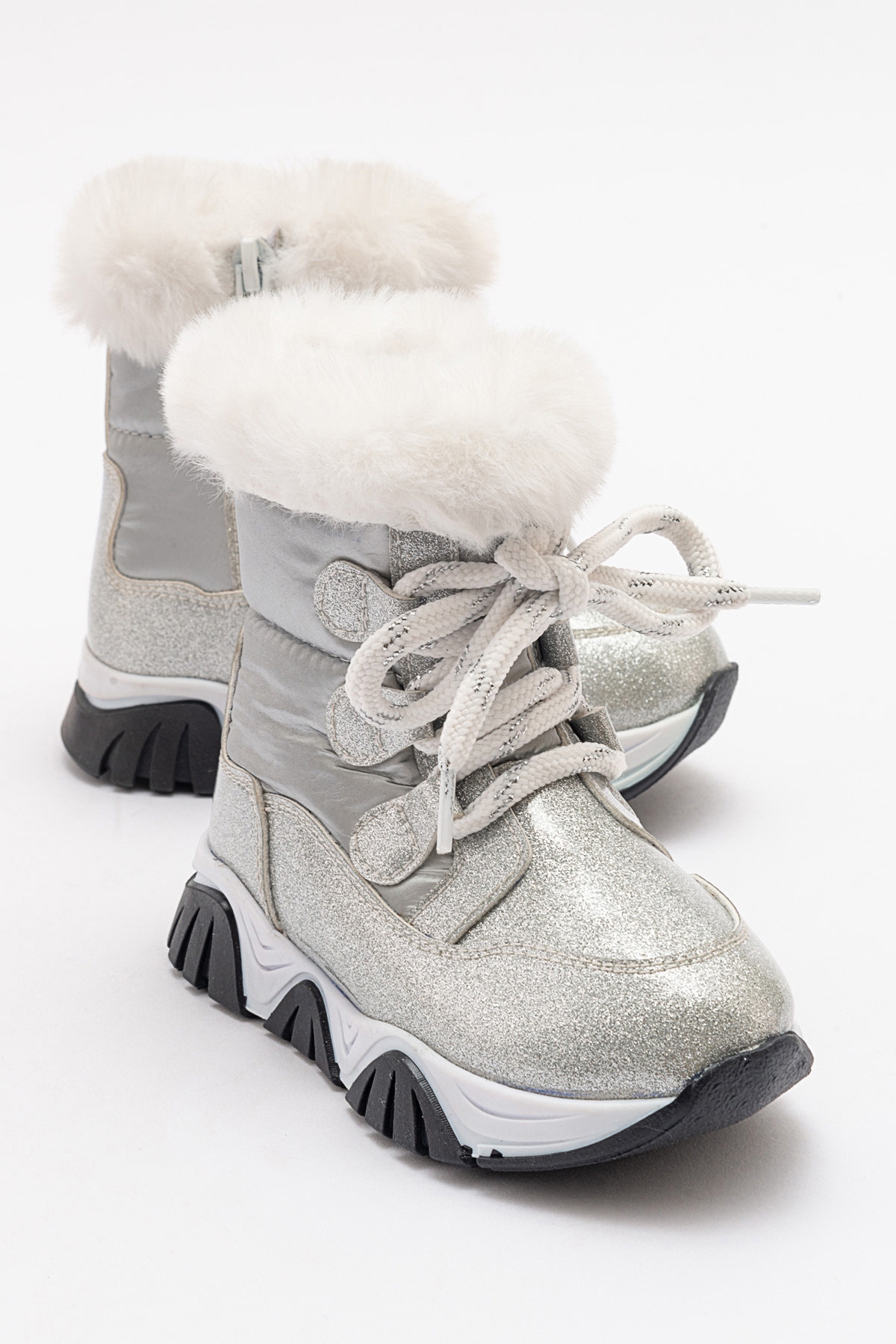 Kız Çocuk Gümüş Simli Rugan Deri Suya Dayanıklı Kürklü Günlük Bot - Görsel 2