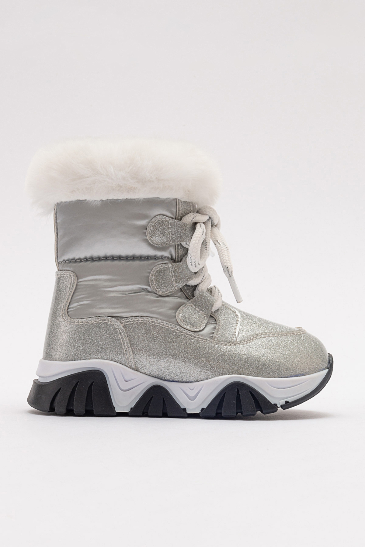 Kız Çocuk Gümüş Simli Rugan Deri Suya Dayanıklı Kürklü Günlük Bot - Görsel 5