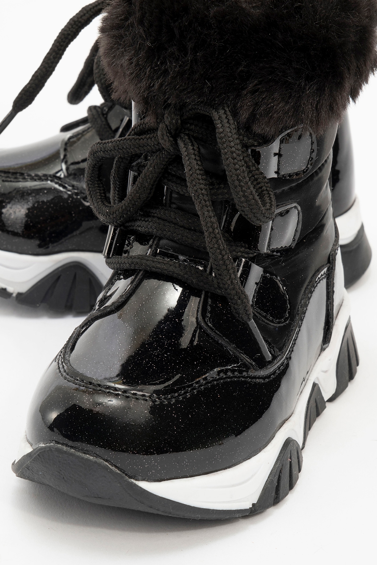 Kız Çocuk Siyah Simli Rugan Deri Suya Dayanıklı Kürklü Günlük Bot - Görsel 3