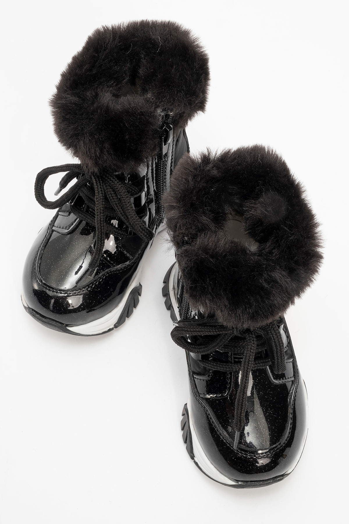 Kız Çocuk Siyah Simli Rugan Deri Suya Dayanıklı Kürklü Günlük Bot - Görsel 4