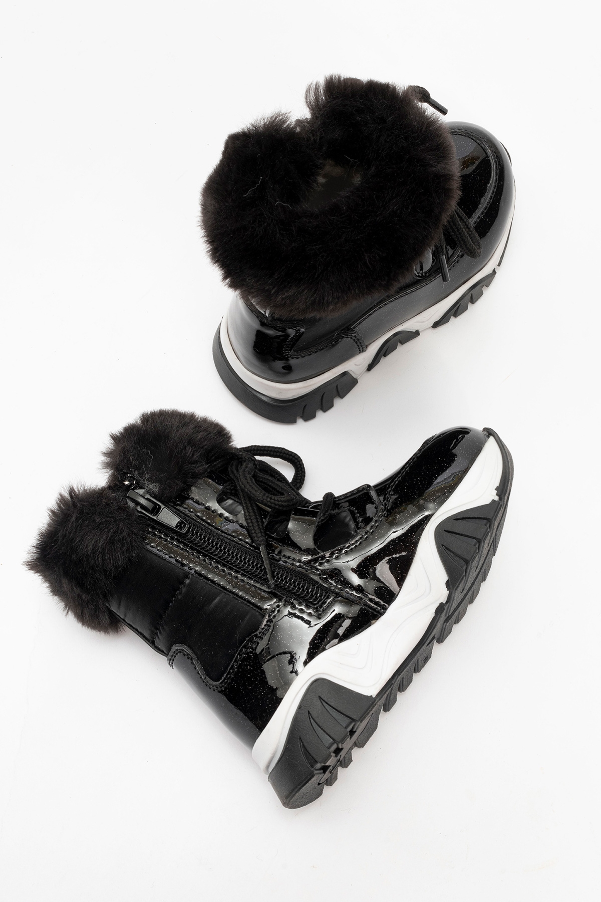 Kız Çocuk Siyah Simli Rugan Deri Suya Dayanıklı Kürklü Günlük Bot - Görsel 5