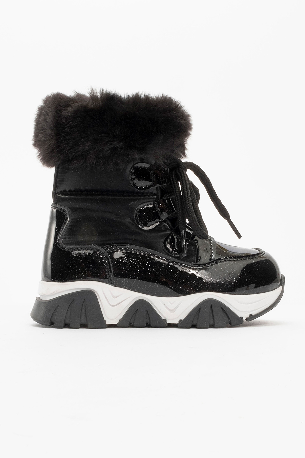 Kız Çocuk Siyah Simli Rugan Deri Suya Dayanıklı Kürklü Günlük Bot - Görsel 6