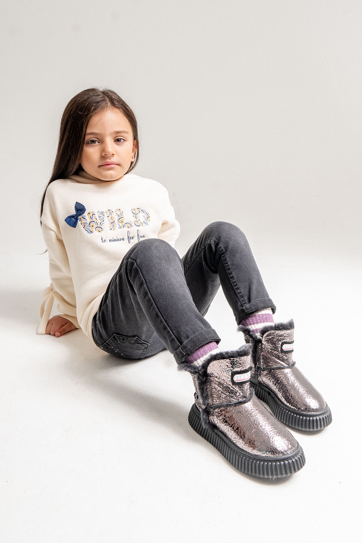 Kız Çocuk Platin Hakiki Deri Suya Dayanıklı Kürklü Günlük Bot - Görsel 2