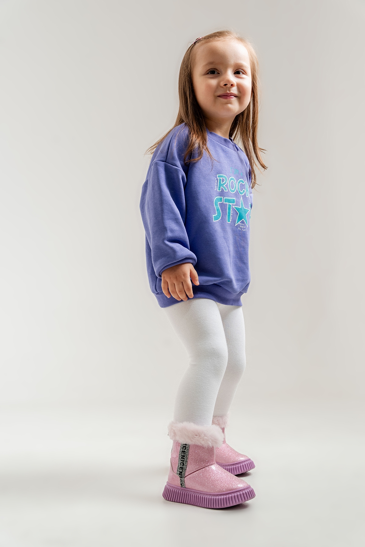 Kız Çocuk Pembe Simli Suni Deri Kürklü Anatomik Kar Botu - Görsel 2