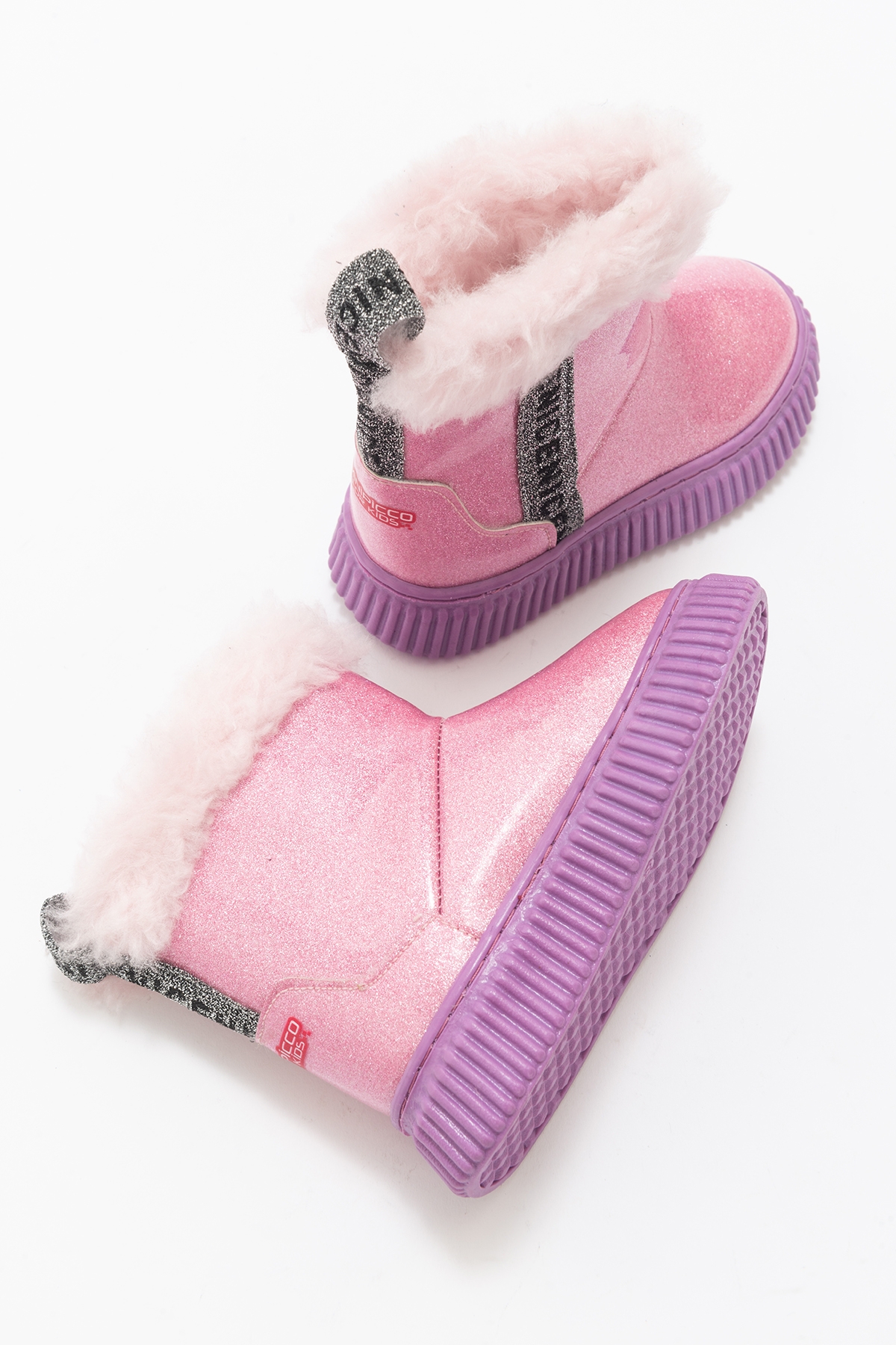 Kız Çocuk Pembe Simli Suni Deri Kürklü Anatomik Kar Botu - Görsel 6