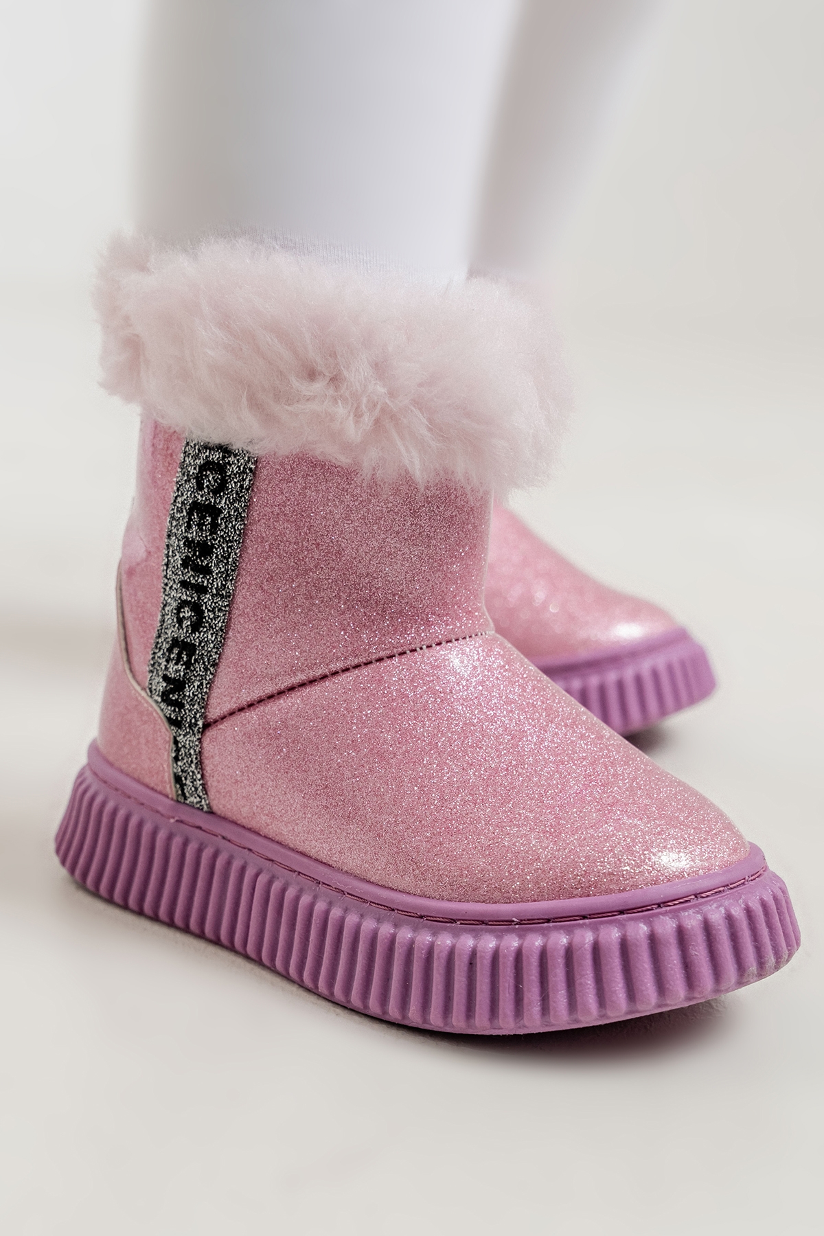 Kız Çocuk Pembe Simli Suni Deri Kürklü Anatomik Kar Botu - Görsel 3