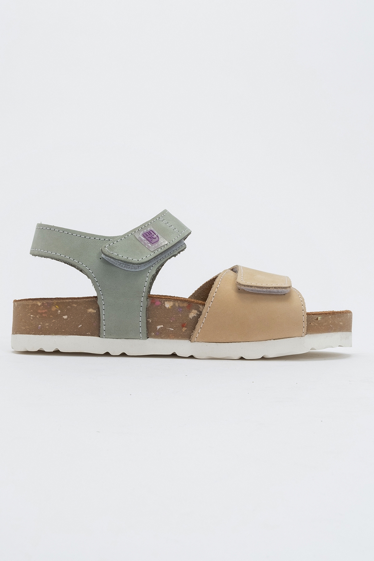 Unisex Çocuk Sarı-Su Yeşili Hakiki Deri Mantar Tabanlı Günlük Çocuk Sandalet - Görsel 6