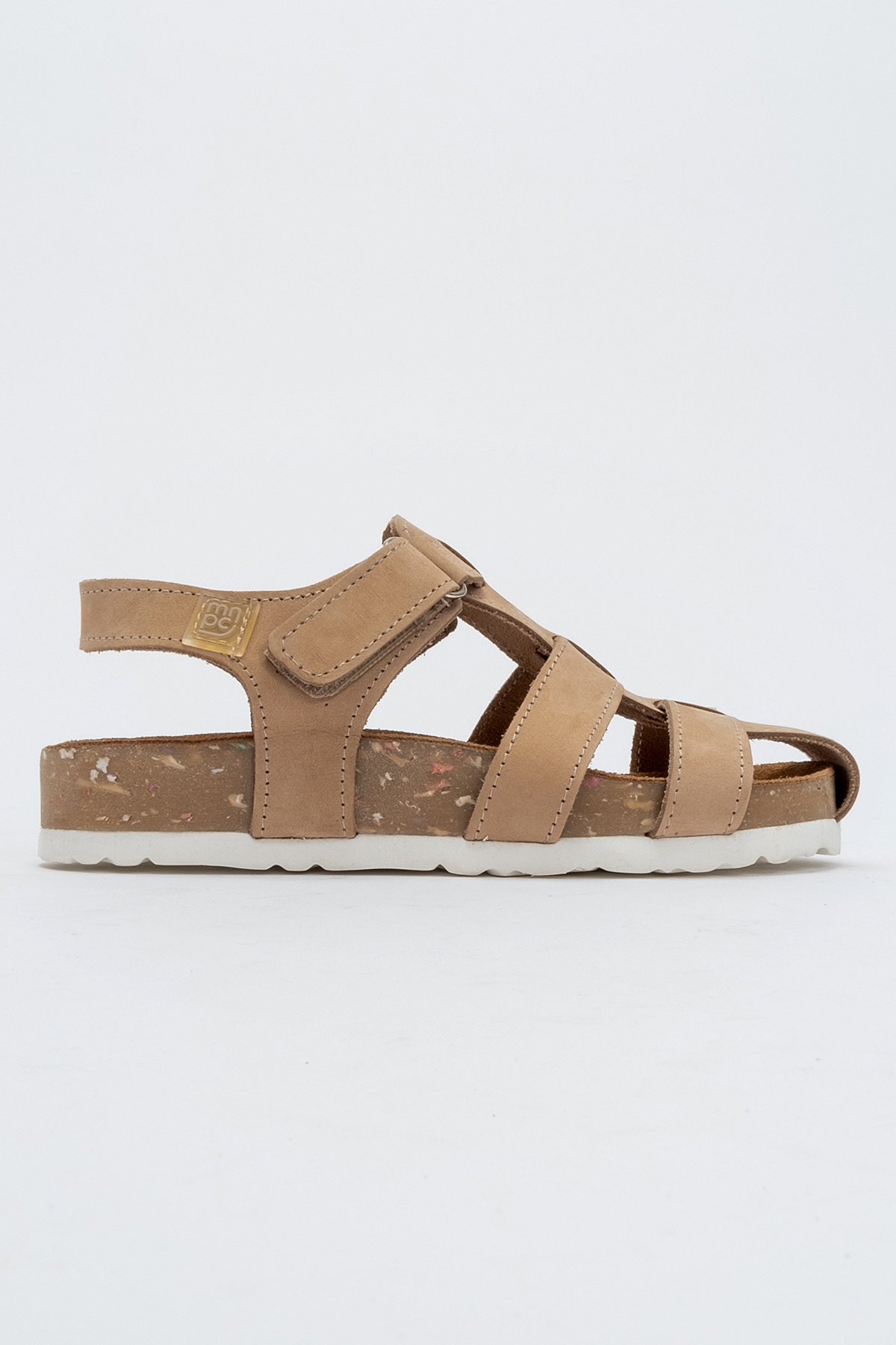 Unisex Çocuk Bej Hakiki Deri Mantar Tabanlı Günlük Çocuk Sandalet - Görsel 6