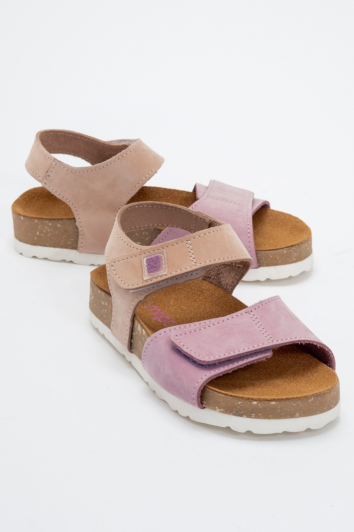 Unisex Çocuk Lila-Pembe Hakiki Deri Mantar Tabanlı Günlük Çocuk Sandalet - Görsel 2