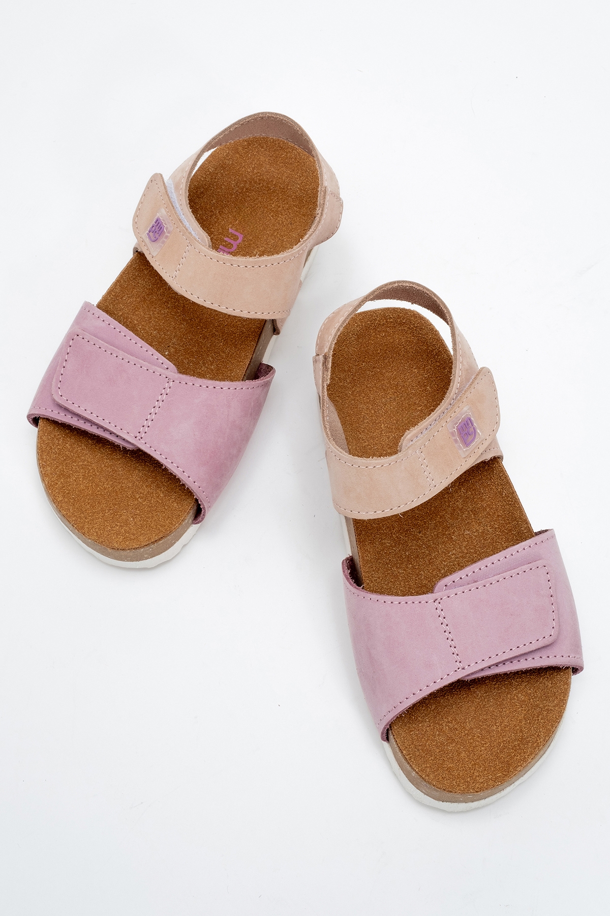 Unisex Çocuk Lila-Pembe Hakiki Deri Mantar Tabanlı Günlük Çocuk Sandalet - Görsel 4