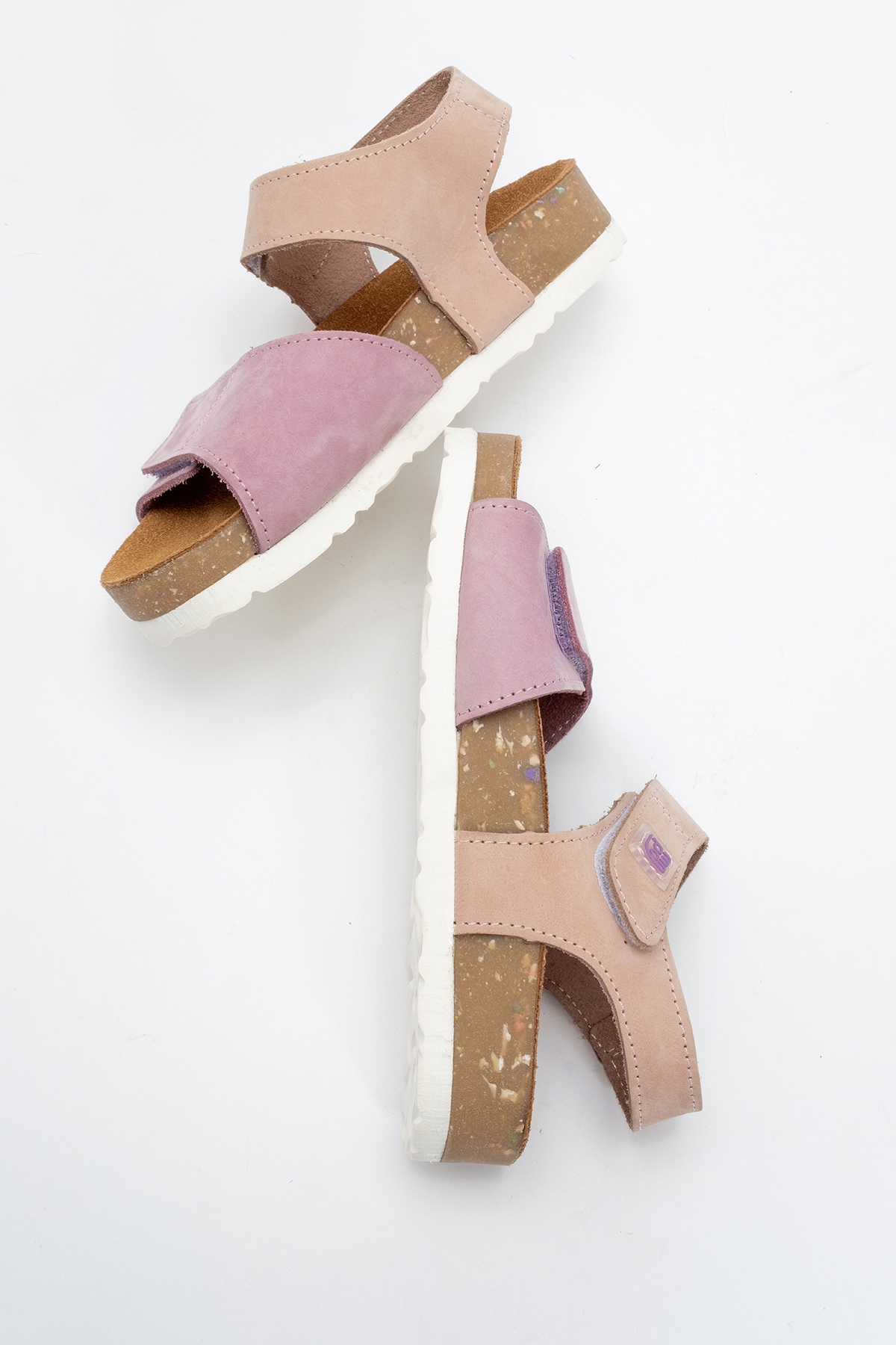 Unisex Çocuk Lila-Pembe Hakiki Deri Mantar Tabanlı Günlük Çocuk Sandalet - Görsel 5