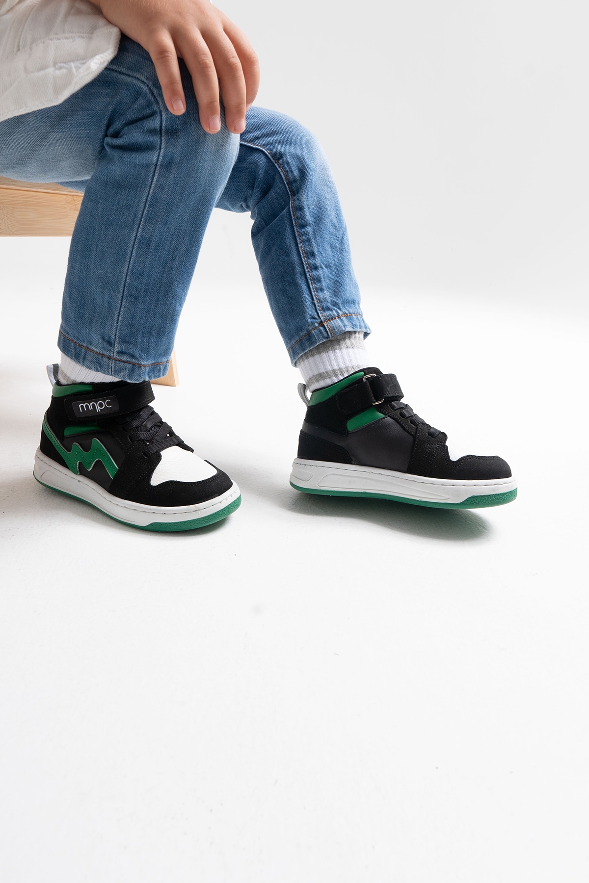 Unisex Çocuk Siyah-Yeşil Hakiki Deri Anatomik Günlük Bot - Görsel 4