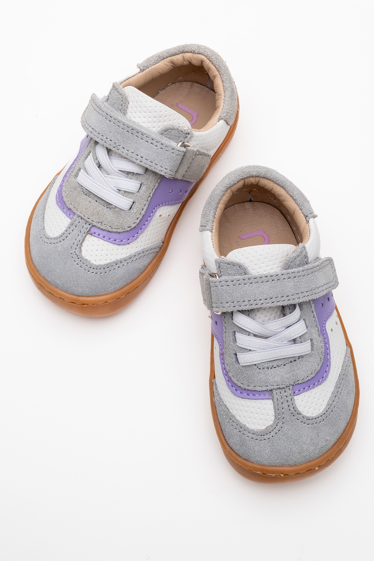 Unisex Çocuk Beyaz-Lila Hakiki Deri Günlük İlk Adım Ayakkabı - Görsel 4