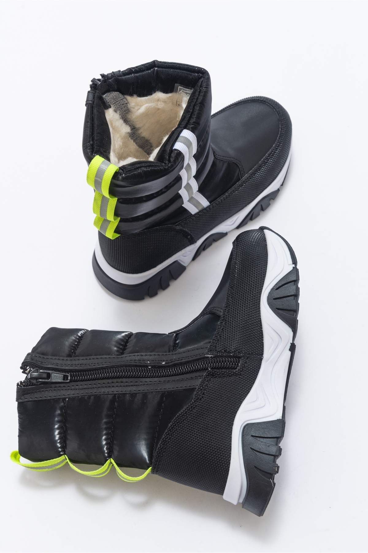 Erkek Çocuk Siyah Suni Deri Suya Dayanıklı Kürklü Günlük Bot - Görsel 6