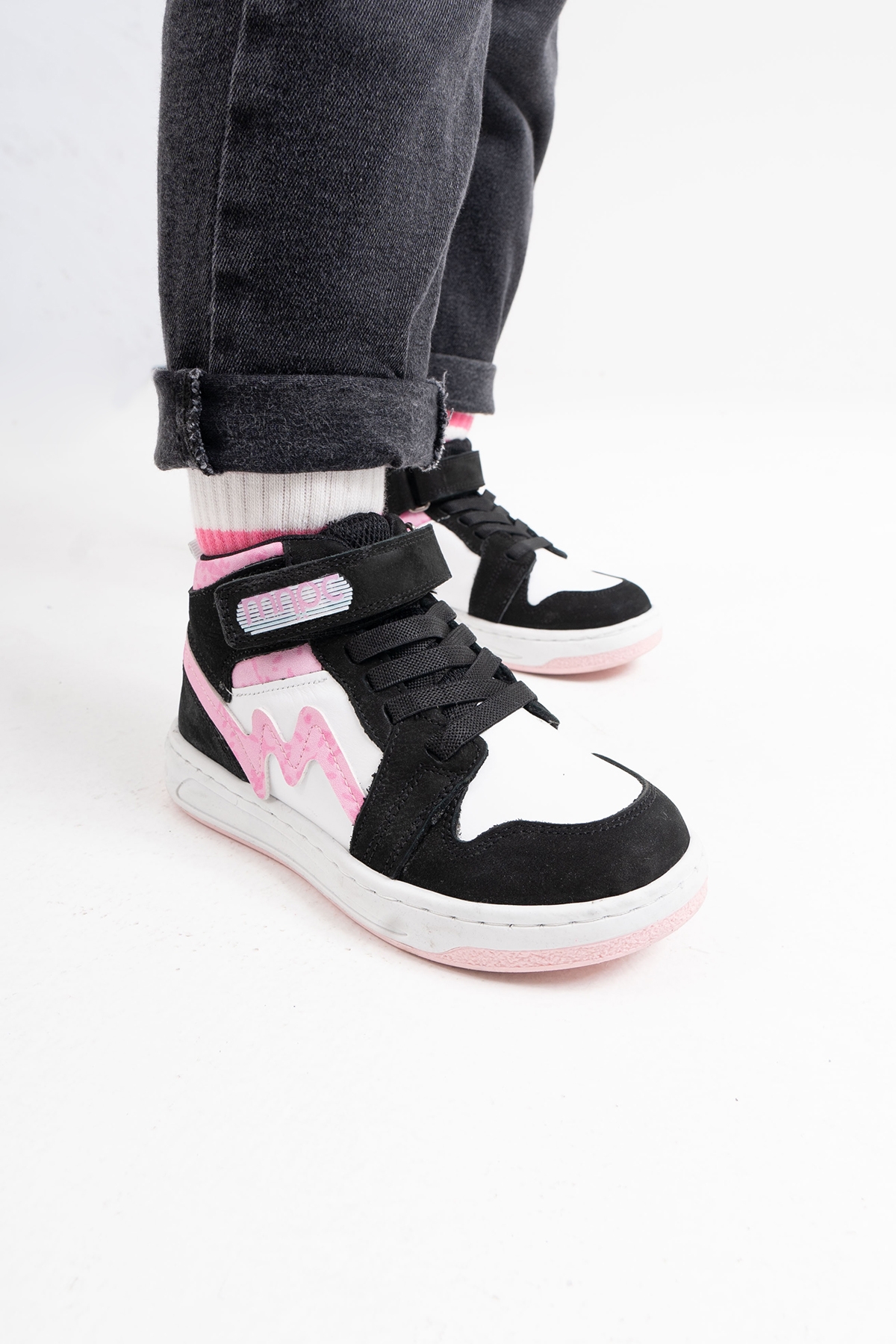 Unisex Çocuk Siyah-Pembe Hakiki Deri Anatomik Günlük Bot - Görsel 5