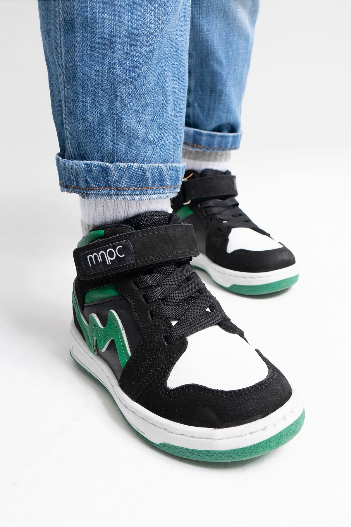 Unisex Çocuk Siyah-Yeşil Hakiki Deri Anatomik Günlük Bot - Görsel 5
