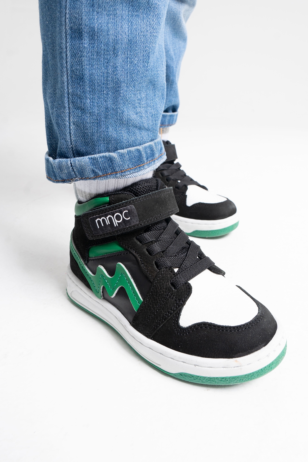 Unisex Çocuk Siyah-Yeşil Hakiki Deri Anatomik Günlük Bot - Görsel 6