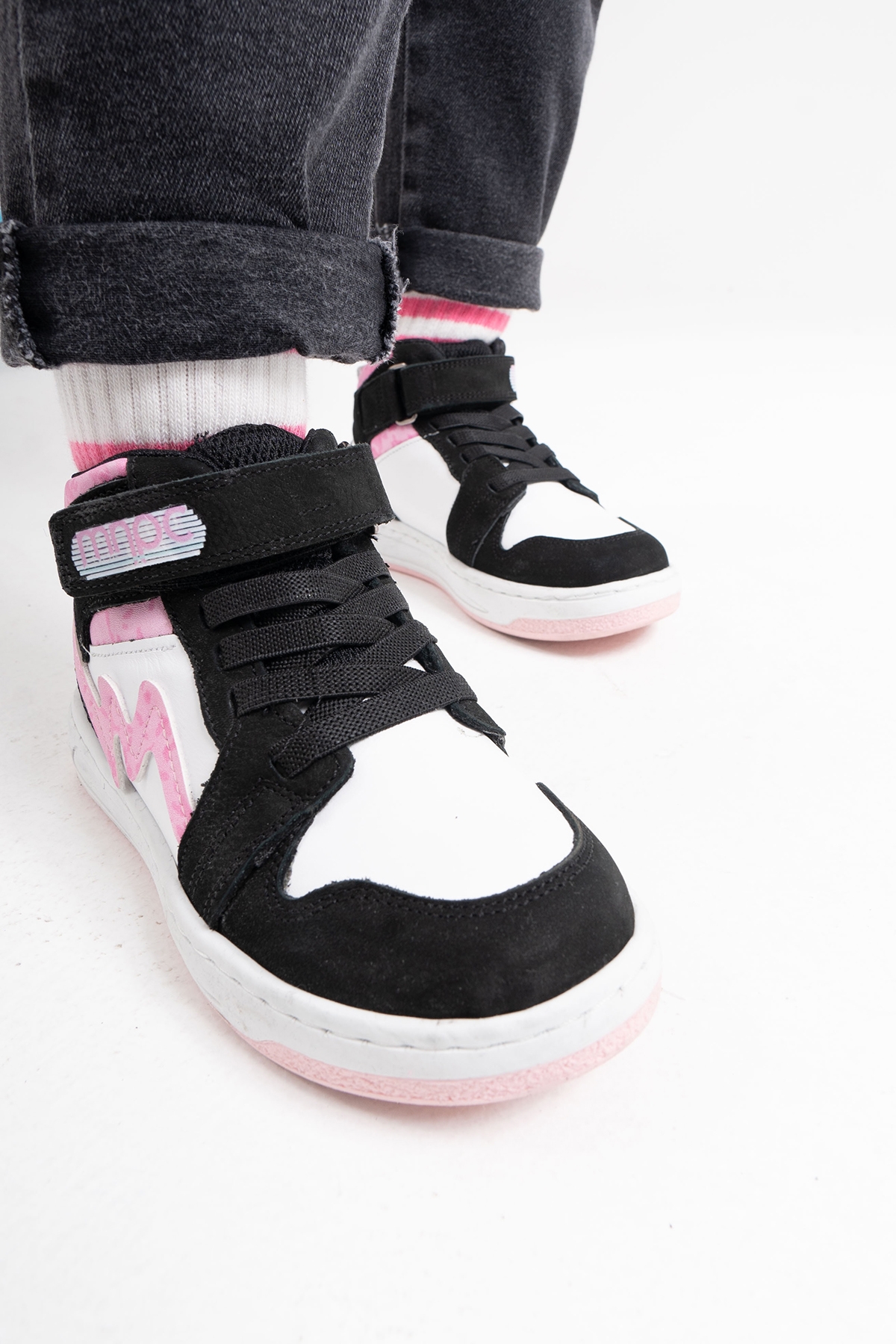 Unisex Çocuk Siyah-Pembe Hakiki Deri Suya Dayanıklı Anatomik Günlük Bot - Görsel 4