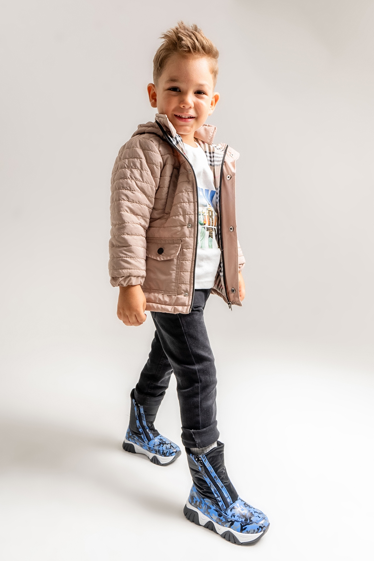 Erkek Çocuk Saks Mavi Hakiki Deri Suya Dayanıklı Kürklü Günlük Bot - Görsel 2