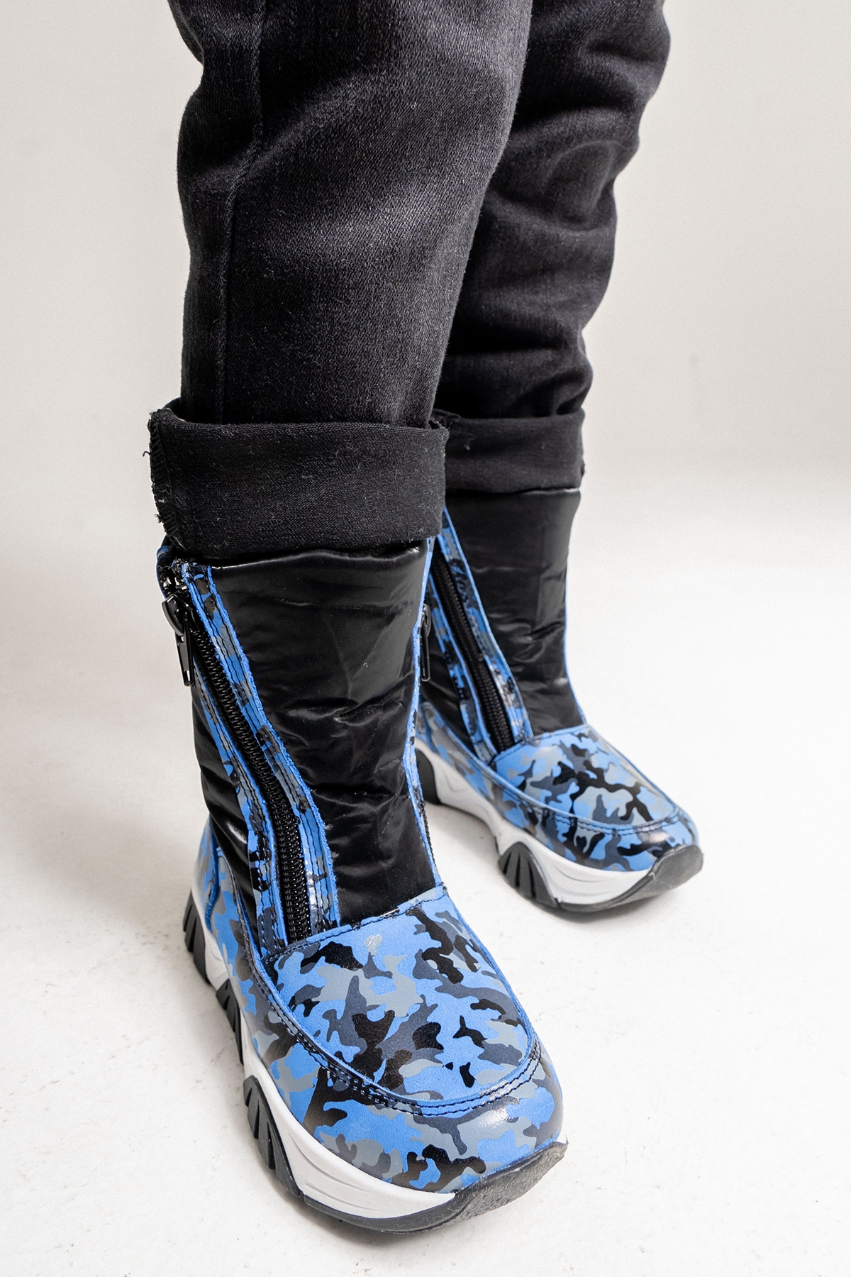 Erkek Çocuk Saks Mavi Hakiki Deri Suya Dayanıklı Kürklü Günlük Bot - Görsel 4