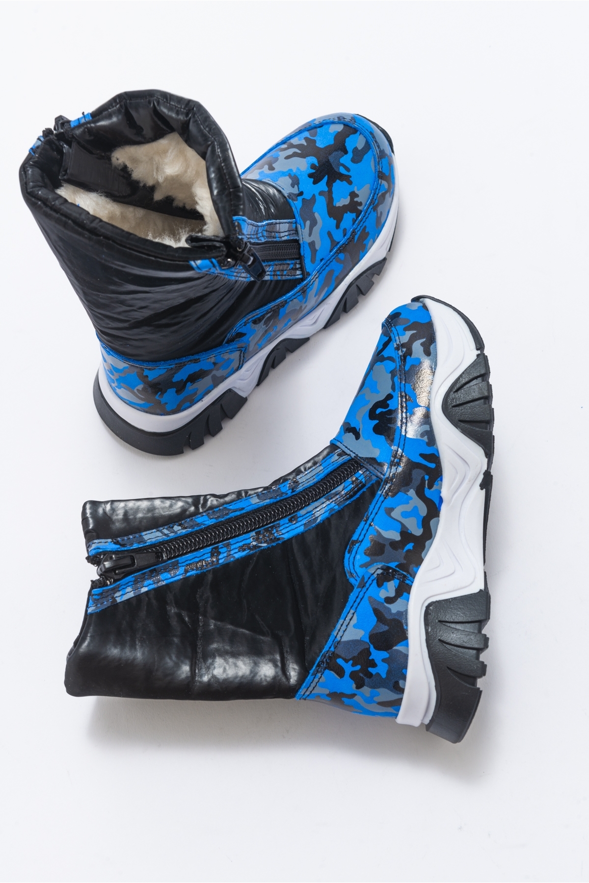 Erkek Çocuk Saks Mavi Hakiki Deri Suya Dayanıklı Kürklü Günlük Bot - Görsel 6