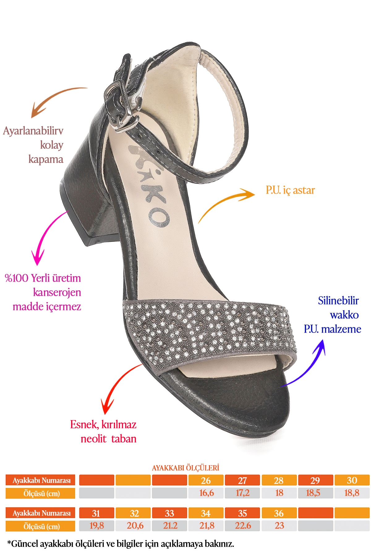 Heidi Vakko Günlük Kız Çocuk 3 Cm Topuklu Sandalet Abiye Ayakkabı Platin - Görsel 3