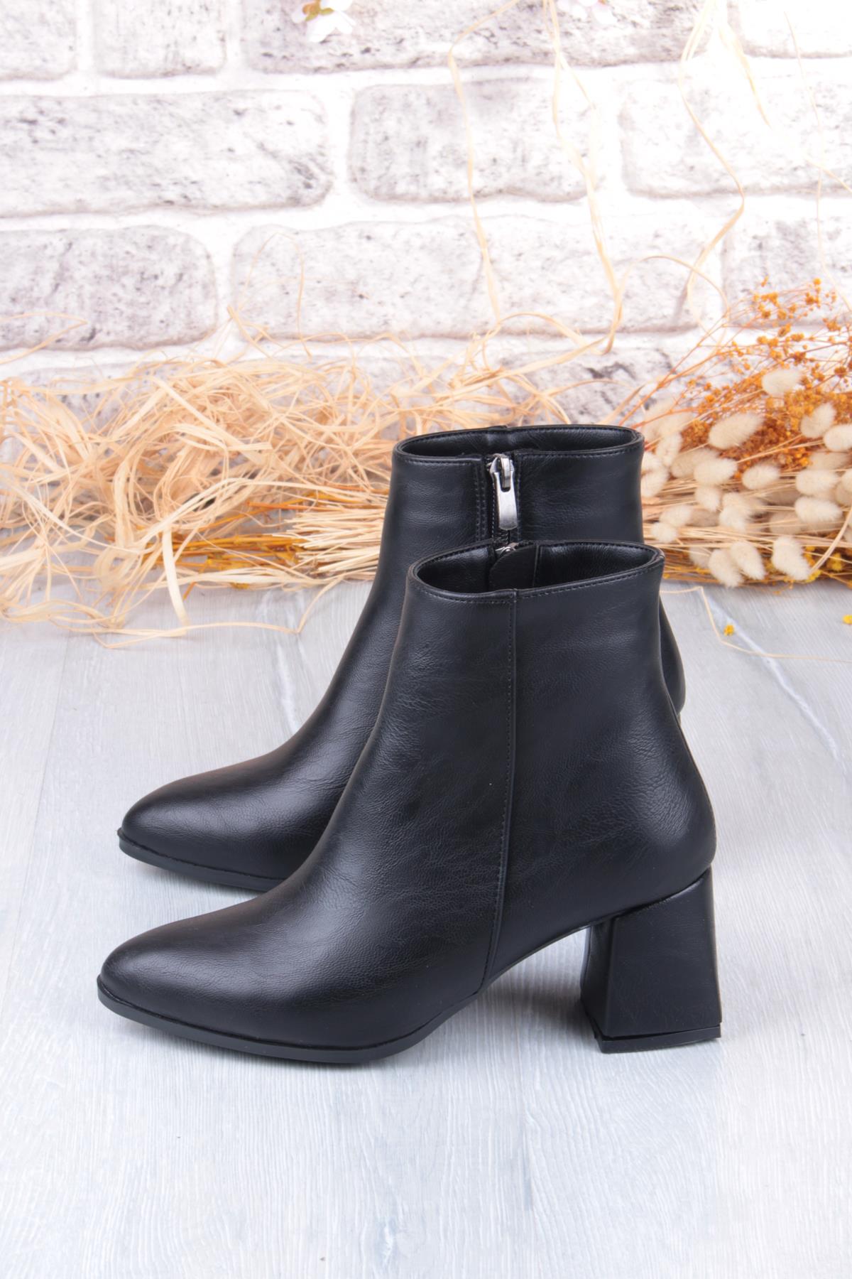 438-4000 Rahat Burnu Sivri 5 Cm Yükseklik Kalın Topuklu Kadın Bot - Görsel 6