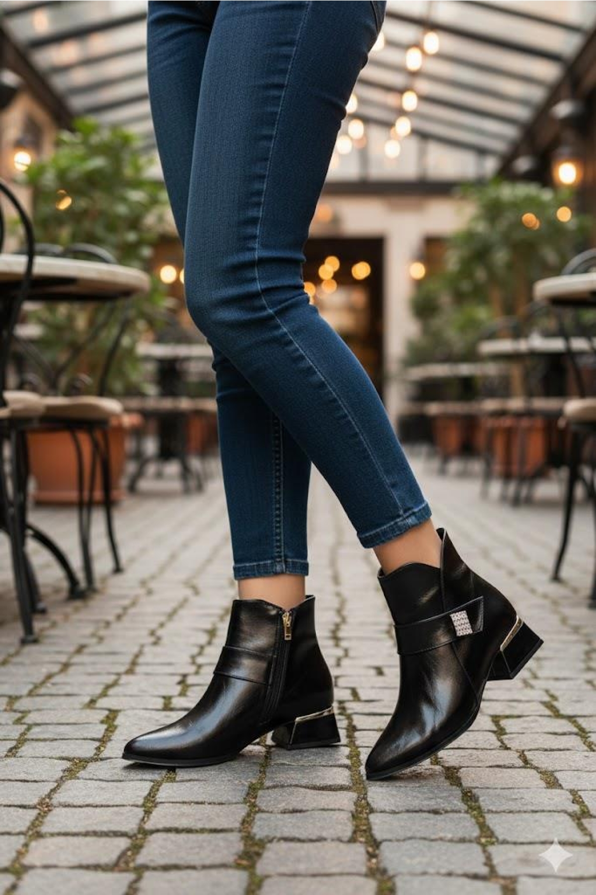 358-701 Toka Detaylı Burnu Sivri 3 Cm Kalın Topuk Fermuarlı Kadın Bot - Görsel 7