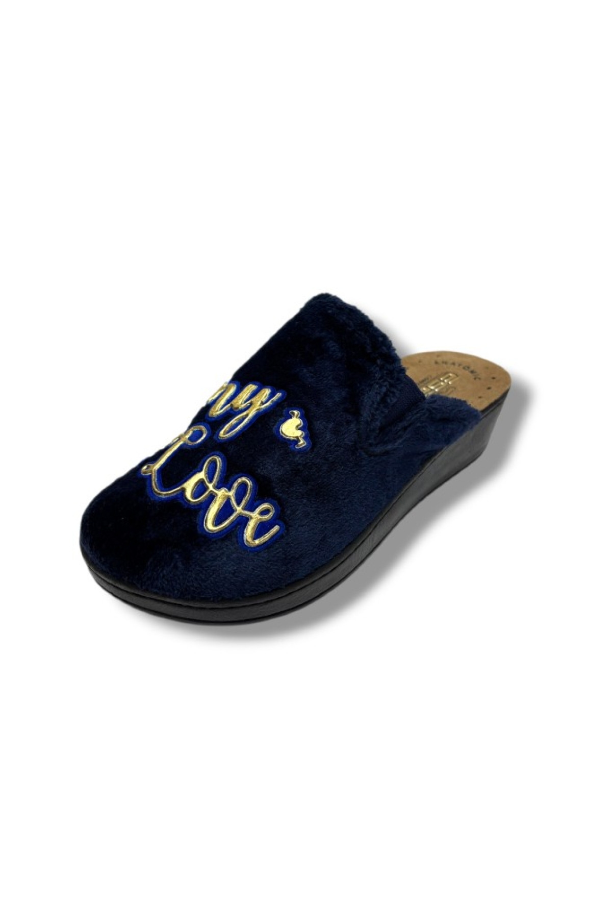 213.Z.018 Parlak Gold Yazılı Yün Kumaş Halı Kadın Terlik - Görsel 3